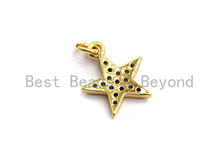 Load image into Gallery viewer, CZ Colorful Micro Pave Five Point Star Pendant, Five Point Star Shaped Pave Pendant, Gold plated, 12x14mm, Sku#F753