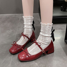 Load image into Gallery viewer, Women's Square-Toe Mary Jane Shoes with Bow - Chunky Heel Dress Shoes