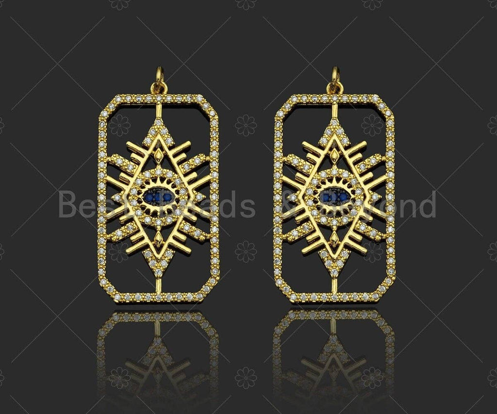 CZ Micro Pave Evil Eye On Rectangle Shape Pendant/Charm,Cubic Zirconia Charm, Necklace Bracelet Charm Pendant,20x37mm, Sku#L517