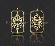 Load image into Gallery viewer, CZ Micro Pave Evil Eye On Rectangle Shape Pendant/Charm,Cubic Zirconia Charm, Necklace Bracelet Charm Pendant,20x37mm, Sku#L517