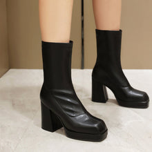Load image into Gallery viewer, Women's Square Toe Chunky Heel Slip-On Ankle Boots | Block Heel Booties