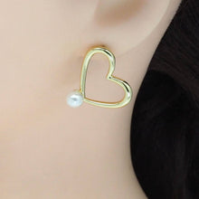 Load image into Gallery viewer, Gold White Pearl Heart Stud Earrings, Sku#LD478