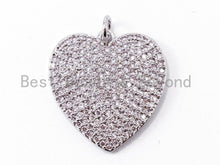 Load image into Gallery viewer, CZ Clear Micro Pave Heart Pendant/Charm, Heart Shaped Pave Charm, Gold/Rose Gold/Silver/Gunmetal plated,21x23mm, Sku#F360