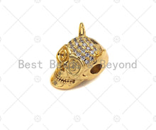 Load image into Gallery viewer, CZ  Micro Pave Skull Spacer Beads, Micro Pave Cubic ZirconiaBeads, Monster Head Beads, Large Hole Beads, Men's Jewelry Findings, sku#LK93