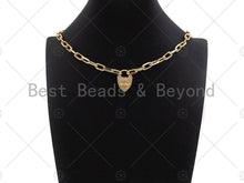 Load image into Gallery viewer, 18K Gold Cross On Heart Fancy Lock Clasp, CZ Micro Pave Lock