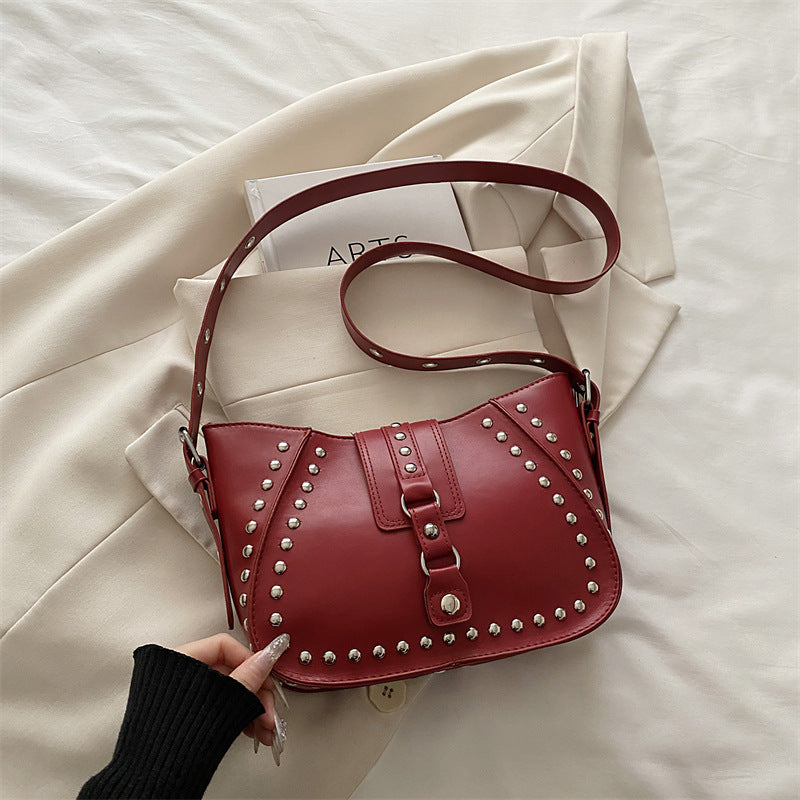 Studded Underarm Crossbody Bag – Minimalist PU Leather Shoulder Bag for Women