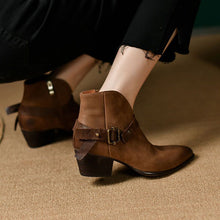 Load image into Gallery viewer, Women's Chunky Heel Slip-On Boots | Pointed Toe Mid-Heel Ankle Boots