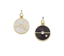 Load image into Gallery viewer, CZ Gold White/Black Enamel one line Round Coin Charm, Sku#LX150