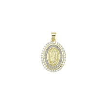Load image into Gallery viewer, Clear Baguette CZ Gold Virgin Mary On Oval Charm Pendant, Sku#LX776