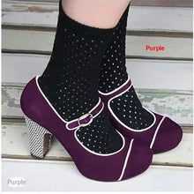 Load image into Gallery viewer, Women's Retro Round-Toe Chunky Heel Pumps with Ankle Strap Buckle | Suede Block Heel Dress Shoes