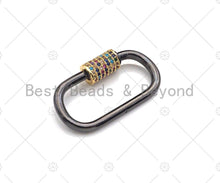 Load image into Gallery viewer, Dual Color CZ Pave Oval Shape Clasp, Gold Black Color Carabiner Clasp, Carabiner Clasp,17x29mm, sku#K116