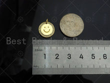 Load image into Gallery viewer, Gold Filled CZ Micro Pave Smiley Face On Round Coin Shape Pendant,18K Gold Filled Smiley Face Charm, Necklace Bracelet Charm,13mm,Sku#LK324