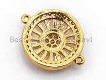 Load image into Gallery viewer, CZ Micro Pave Clear Crystal Evil Eyes Coin Connector for Bracelet/Necklace, Cubic Zirconia Space Connector Link, 14x18mm, 1pc, sku#A53