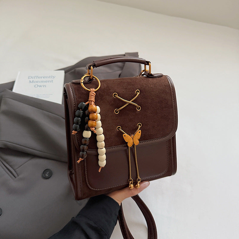 Textured PU Leather Crossbody Backpack – Commuter & Student Bag | Black, Brown, Khaki