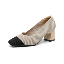 Load image into Gallery viewer, Women's Chunky Heel Square Toe Slip-On High Heels | Flyknit Upper | Multiple Colors
