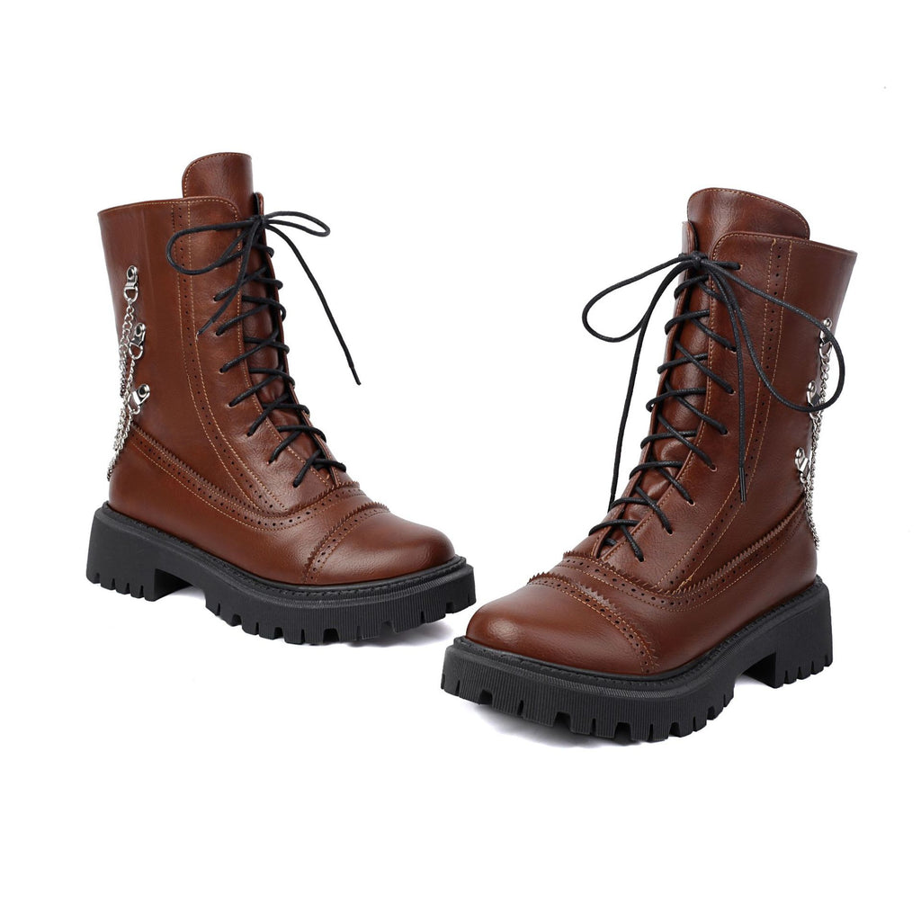 Women's Chunky Heel Mid-Calf Lace-Up Boots | Square Toe Dr. Martens Style | Sizes 35–42