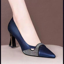 Load image into Gallery viewer, Women's Elegant Pointed-Toe Chunky Heel High Heels – Color Block Slip-On Dress Shoes
