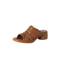 Load image into Gallery viewer, Women's Ruched Slide Sandals | Genuine Lambskin Block Heel Open-Toe Mules