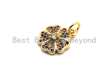 Load image into Gallery viewer, CZ Colorful Micro Pave Peace Sign Pendant, Cubic Zirconia Pave Pendant, Gold plated, 11x13mm, Sku#F822