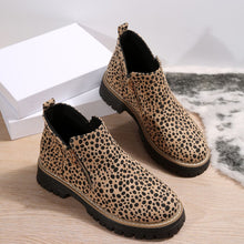 Load image into Gallery viewer, Women's Leopard Print Pointed Toe Ankle Boots - Chunky Low Heel Fashion Boots with Front Zipper