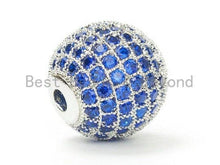 Load image into Gallery viewer, 6/8/10/12mm Micro Pave Cobalt Blue CZ Stone Round Ball,  Blue Pave Gold/Silver/Rose Gold/Black Rhodium Bead Focal, Pave Beads, sku#G308B