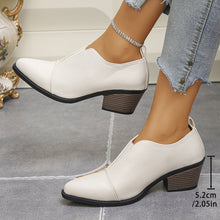 Load image into Gallery viewer, Slip-On Pointed-Toe Chunky Heel Pumps – PU Leather, Plus Size EU 35–43 | Women's Work &amp; Formal Heels