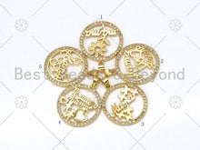 Load image into Gallery viewer, CZ Micro Pave MAMA Word Flower On Round Ring Shape Pendant, 18K Gold Filled Mother's Day Charm, Necklace Bracelet Pendant,25x28mm,Sku#LK387