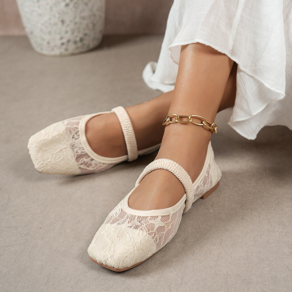 Women's Square-Toe Mesh Flats - Lightweight Slip-On Casual Shoes