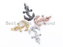 Load image into Gallery viewer, CZ Clear Micro Pave 37x21mm Anchor Pendant, Cubic Zirconia Pave Pendant/Charm in Gold/Gunmetal/Silver Finish, Men's Jewelry Finding, sku#F99
