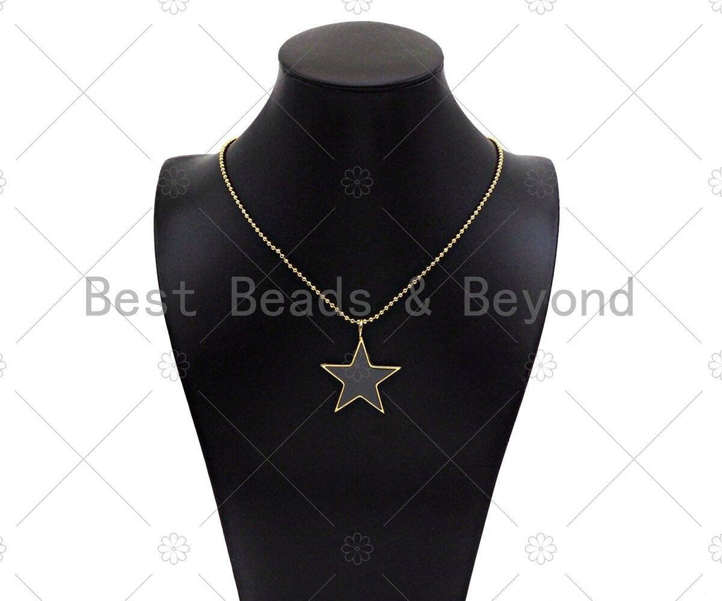 Gray Enamel Five Point Star Pendant with Gold Finish, Grey Enamel Star, Colorful Enamel Star, 14x22/24x31/33x40mm, Sku#FH172
