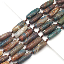 Load image into Gallery viewer, Brown Green Tibetan Agate Barrel Beads, 14x40mm Focal Beads, Sku#U1632