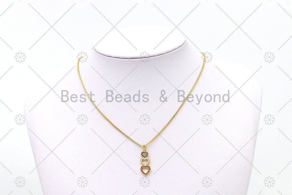 Clear/Fuchsia/Cobalt CZ Micro Pave Triple Heart/Star Shape Pendant, 18K Gold Filled Charm, Necklace Bracelet Pendant, 22x9mm,Sku#LK495