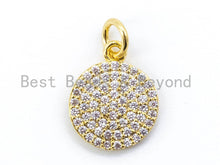 Load image into Gallery viewer, CZ Clear Micro Pave Coin Charm, Round Disc Pave Charm, Gold/Rose Gold/Silver/Gunmetal Pave Dangle Charms,10mm/8mm/6mm, Sku#F125