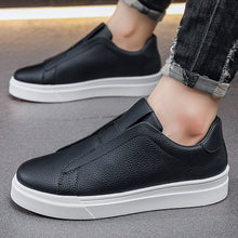 Load image into Gallery viewer, Men's Korean-Style Slip-On Casual Sneakers | PU Leather Round Toe Mid Heel Shoes