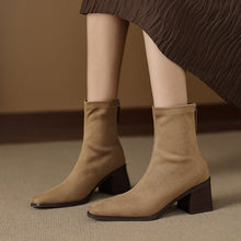 Load image into Gallery viewer, Women's Suede Square Toe Chunky Heel Boots