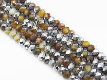 Load image into Gallery viewer, Half Silver Plated Yellow Brown Banded Agate Rondelle Faceted Beads, Sku#UA257