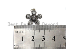 Load image into Gallery viewer, CZ Micro Pave Flower Pendant, Antique Silver Tone, Clear Cubic Zirconia Big Pave Flower Charm Pendant, 17x18mm,sku#F1008