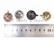 Load image into Gallery viewer, CZ Micro Pave Ohm Symbol Yoga Round Pendant, Cubic Zirconia Pendant, Silver/Gold/Rose Gold/Black Tone, 28x21mm, Sku#F151