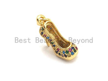 Load image into Gallery viewer, CZ Colorful Micro Pave High-heel Shoes Pendant, High-heel Shoe Pave Pendant, Gold plated, 16x6mm, Sku#F829