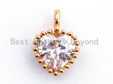Load image into Gallery viewer, Small Micro Pave Heart Shaped Pendant with Big Clear CZ, Cubic Zirconia Pendant Charm,Gold/Silver, 7x10mm, sku#B80