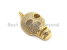 Load image into Gallery viewer, CZ Clear/Black Micro Pave Skull Pendant, CZ Pave Pendant, Gold/Rose Gold/Silver/Gunmetal plated,Halloween Pave, 9x16x28mm, Sku#F809