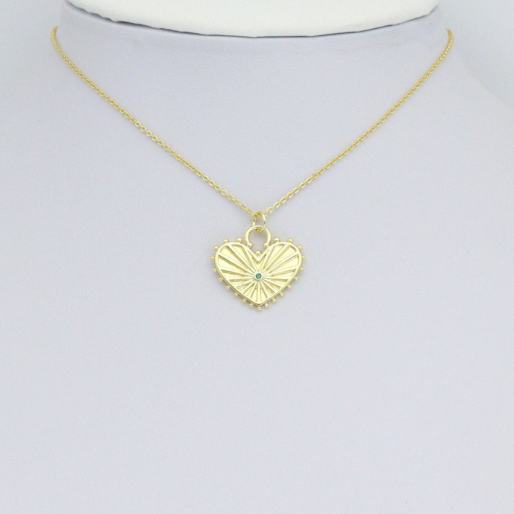 Green CZ Center Heart Lock Charm Pendant, Sku#LK1175