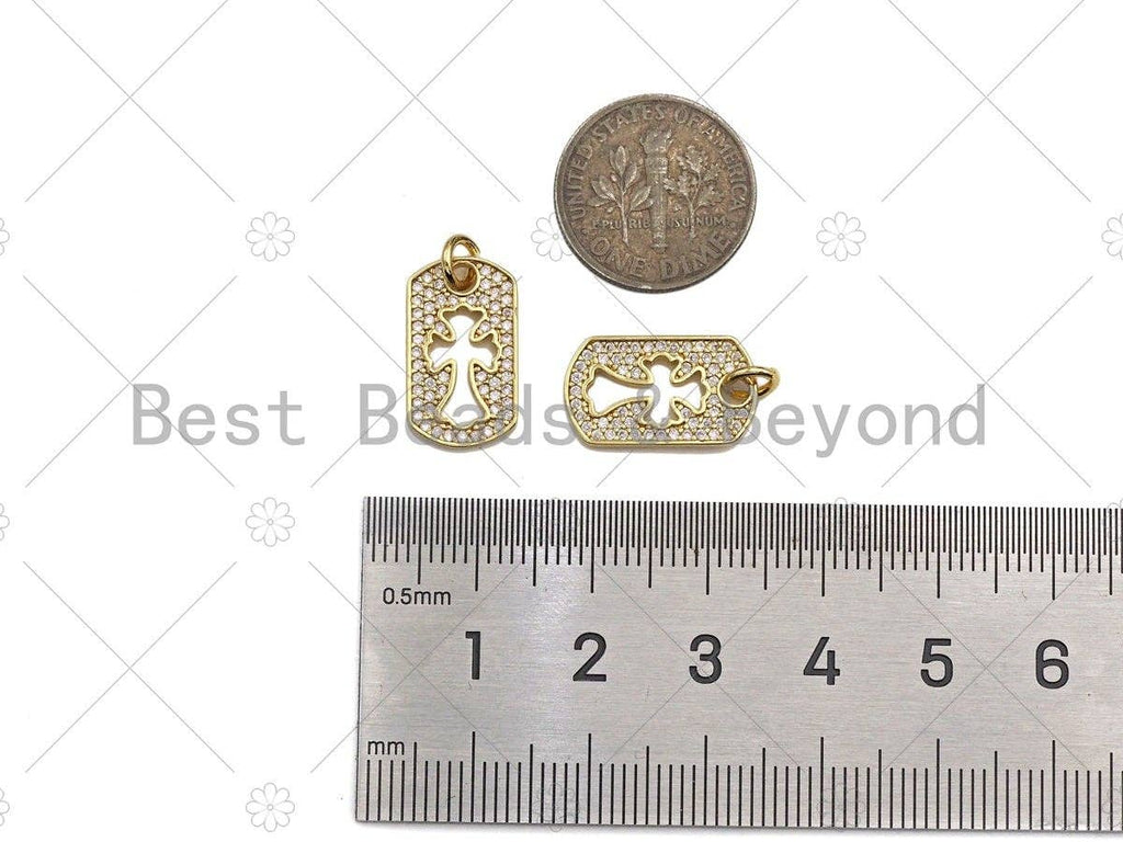 CZ Micro Pave Hollow Out Cross On Rectangle Shape Pendant/Charm,Dainty Medallion Charm, Necklace Bracelet Charm Pendant,10x17mm, Sku#L514