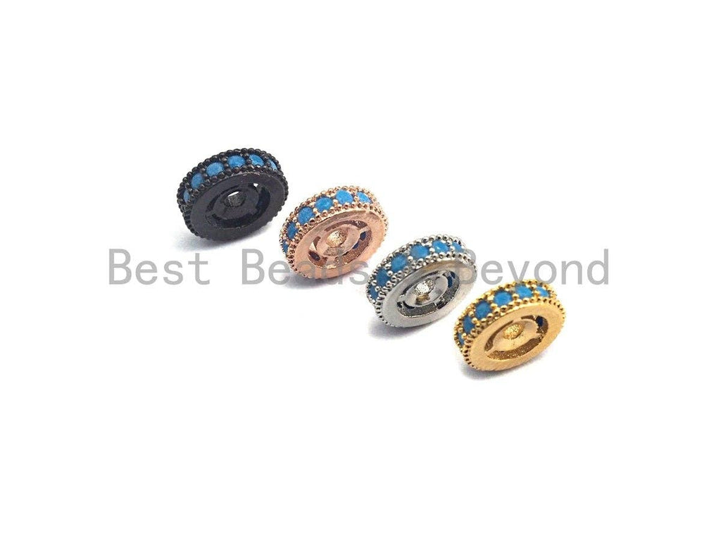 Turquoise CZ Micro Pave Round Wheel Spacer Beads, Cubic Zirconia Spacer beads, Bracelet Spacers, 8mm/10mm,sku#C107