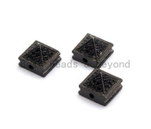 Load image into Gallery viewer, Black CZ Pave On Black Square Beads, Pyramid Spacer Beads, Cubic Zirconia Pyramid Space Beads, 8x6mm, SKU#C95