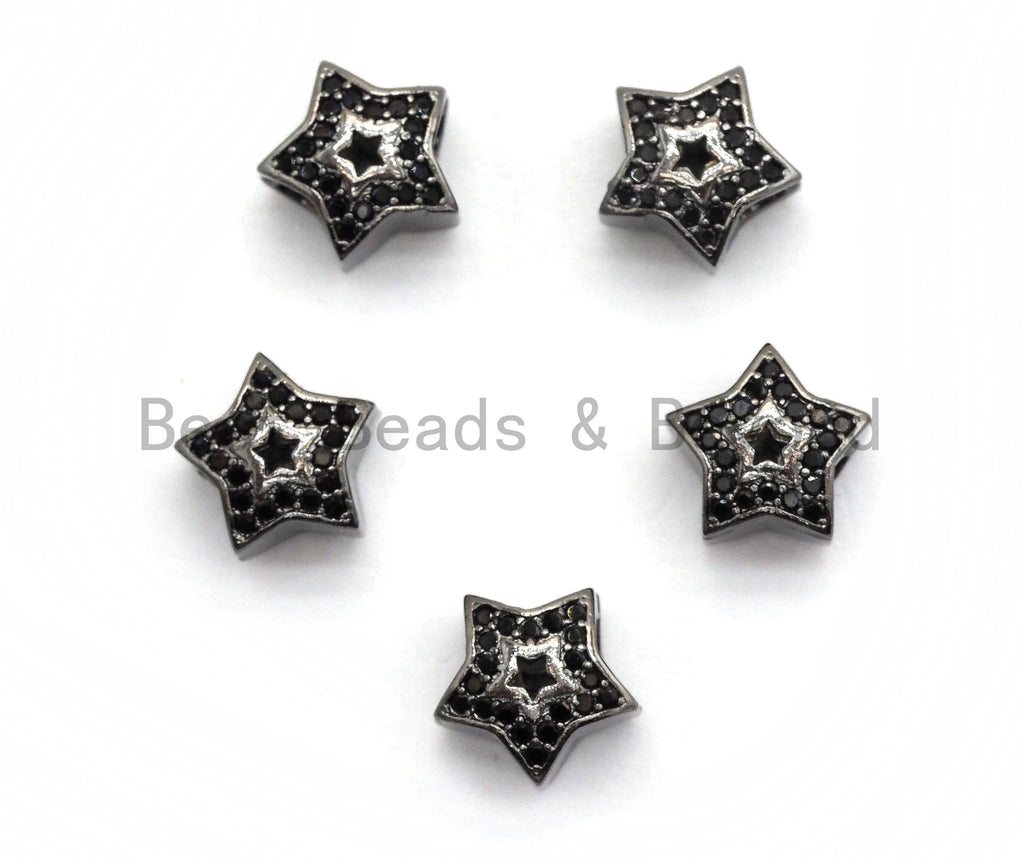 Black CZ Pave On Black Micro Pave Hollow Puffy Star Spacer Beads,sku#C96