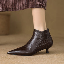 Load image into Gallery viewer, Women's Woven Full-Grain Sheepskin Ankle Boots | Pointed Toe Side Zipper Low Heel