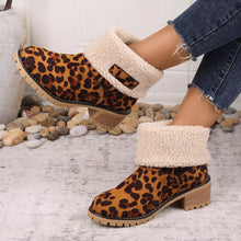 Load image into Gallery viewer, Women's Leopard Print Plush Lined Boots | Mid Heel Slip-On Suede Boots with Warm Faux Fur Lining