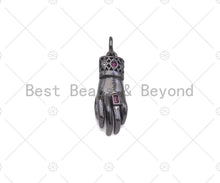 Load image into Gallery viewer, Fuchsia CZ Micro Pave Hand Shape Pendant,Cubic Zirconia Gold/Silber/Black Charm, Necklace Bracelet Charm Pendant, 7x20mm, Sku#L547