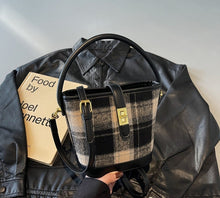 Load image into Gallery viewer, Vintage Plaid Suede Tote Bucket Bag - Korean Style Shoulder Handbag for Women